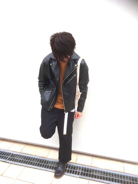 「SENSE OF PLACE by URBAN RESEARCH（センスオブプレイスバイアーバンリサーチ）のアイテム（ライダースジャケット）」を使った、たつさん（メンズ・168cm）の冬コーディネート