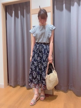「肩フリル」｜「アイテム（その他）」を使った、sakiさん（レディース・163cm）の夏コーディネート