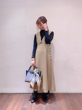 「Te chichi（テチチ）のアイテム（シャツワンピース）」を使った、sakiさん（レディース・163cm）の冬コーディネート