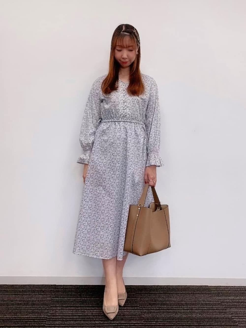 美品Te chichi リバティタナローンアソートウエスト切替ワンピース