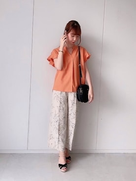 「ラッフルスリーブ」｜sakiさん（レディース・163cm）の夏コーディネート