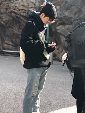 「アイテム（バックパック/リュック、ホワイト系）」を使った、yuseiさん（メンズ・175cm）の冬コーディネート