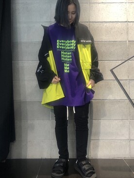 「thisisneverthat（ディスイズネバーザット）のアイテム（ジャケット/アウター）」を使った、IZUHARA MAYUさん（レディース・155cm）の春コーディネート