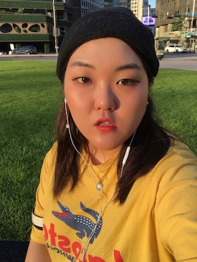 「yellow」｜「アイテム（ニットキャップ/ビーニー）」を使った、iduncareさん（レディース・159cm）の夏コーディネート