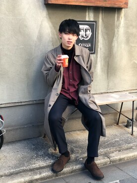 「MANEBU（マネブ）のアイテム（スリッポン）」を使った、takumiさん（メンズ・180cm）の冬コーディネート