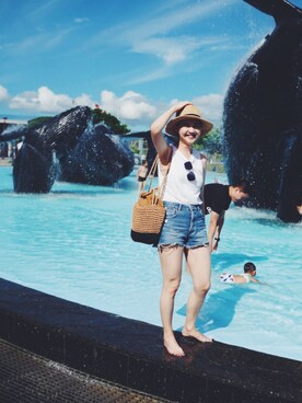 「travel」｜「アイテム（帽子）」を使った、Clare lee さん（レディース・170cm）の夏コーディネート