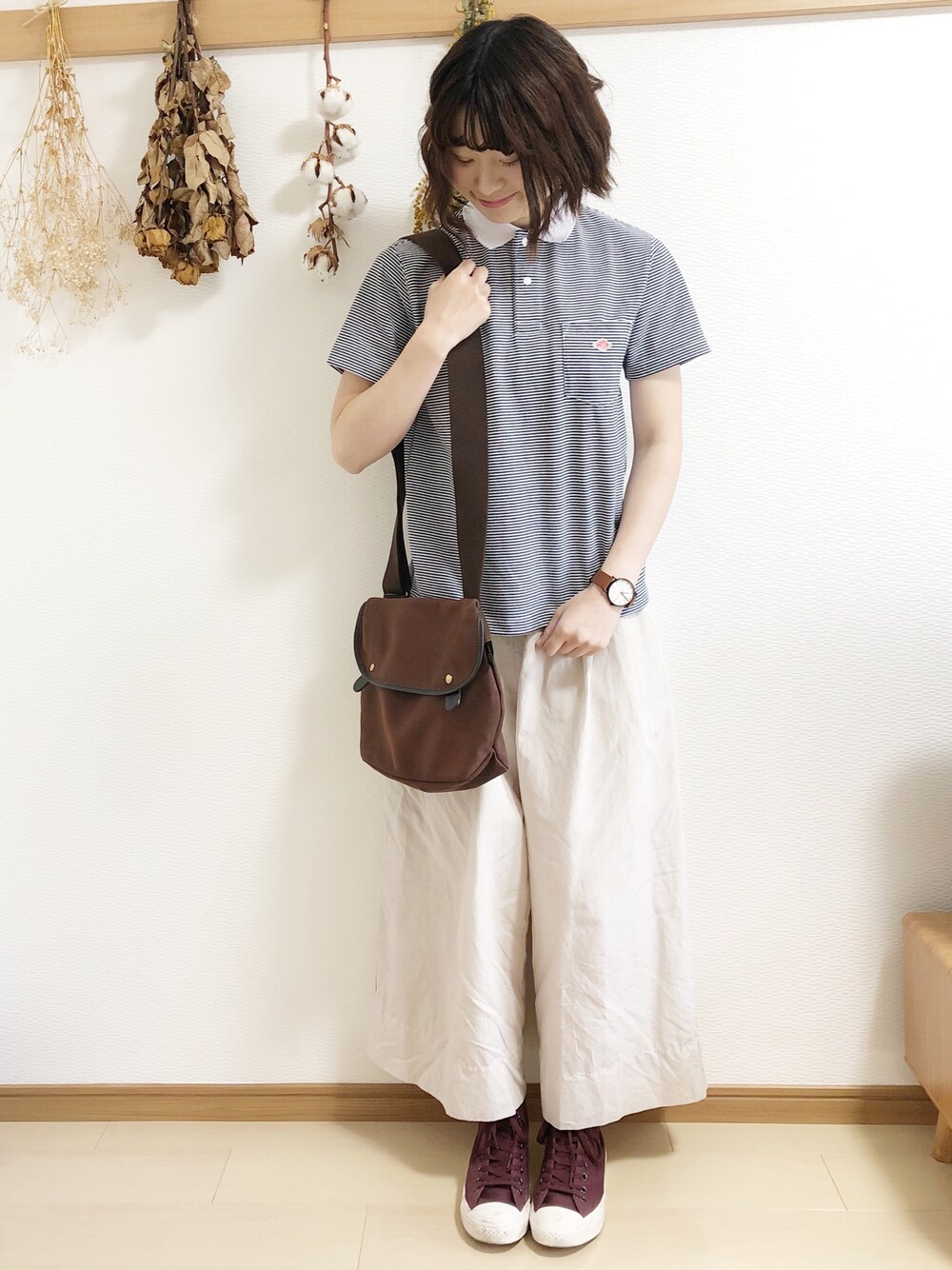 「オトナカジュアル、春コーデ、パンツスタイル、夏コーデ、スニーカーコーデ、おしゃれさんと繋がりたい」｜「DANTONの【DANTON】ポロシャツ ST WOMEN（ポロシャツ、その他）」を使った、めぐもぐ。さん（レディース・165cm）の春コーディネートの1枚目の写真