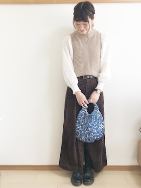 「袖ボリューム」｜「アイテム（腕時計）」を使った、めぐもぐ。さん（レディース・165cm）の秋コーディネート