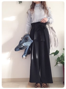 「フリンジバッグ」｜「アイテム（その他）」を使った、tomoさん（レディース・153cm）の冬コーディネート