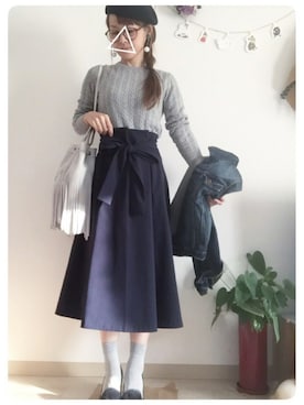 「シルバー」｜「アイテム（ハンチング/ベレー帽）」を使った、tomoさん（レディース・153cm）の秋コーディネート
