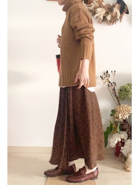「ロンクスカート」｜「アイテム（アクセサリー）」を使った、tomoさん（レディース・153cm）の秋コーディネート