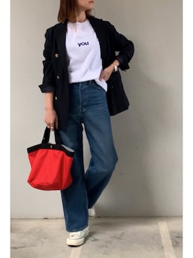 「JOURNAL STANDARD relume（ジャーナルスタンダード　レリューム）の●T/Wギャバネイビーブレザー◆（テーラードジャケット）」を使った、tomoさん（レディース・153cm）の春コーディネート