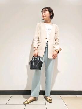 「春めきシューズ」｜「アイテム（ノーカラージャケット）」を使った、ハヅキさん（レディース・165cm）の春コーディネート