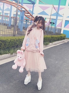 「Bobon21（ボボンニジュウイチ）のアイテム（スウェット）」を使った、Bobon21さん（レディース・155cm）の春コーディネート