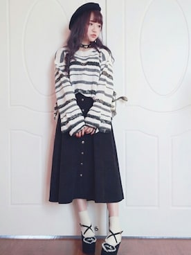 「ボーダーニット」｜Bobon21さん（レディース・155cm）の秋コーディネート