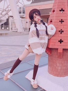 「Bobon21（ボボンニジュウイチ）のアイテム（スウェット）」を使った、Bobon21さん（レディース・155cm）の冬コーディネート