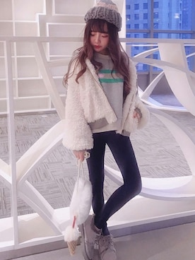 「Bobon21（ボボンニジュウイチ）のアイテム（パンツ）」を使った、Bobon21さん（レディース・155cm）の冬コーディネート