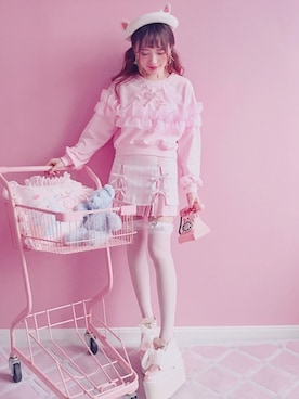 「Bobon21（ボボンニジュウイチ）のアイテム（スウェット）」を使った、Bobon21さん（レディース・155cm）の春コーディネート