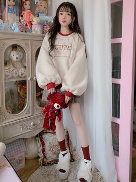「Bobon21（ボボンニジュウイチ）のアイテム（スウェット）」を使った、Bobon21さん（レディース・155cm）の冬コーディネート