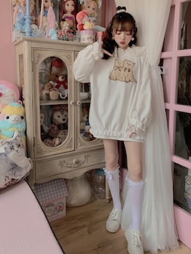 「Bobon21（ボボンニジュウイチ）のアイテム（スウェット）」を使った、Bobon21さん（レディース・155cm）の秋コーディネート