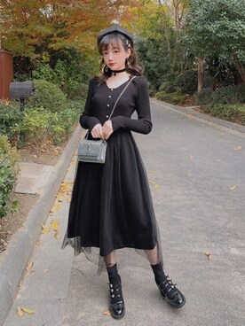 「Bobon21（ボボンニジュウイチ）のアイテム（ワンピース/ドレス）」を使った、Bobon21さん（レディース・155cm）の冬コーディネート