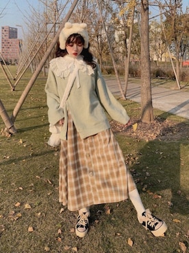 「Bobon21（ボボンニジュウイチ）のアイテム（ワンピース/ドレス）」を使った、Bobon21さん（レディース・155cm）の冬コーディネート