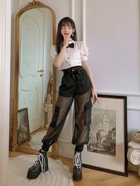 「Bobon21（ボボンニジュウイチ）のアイテム（パンツ）」を使った、Bobon21さん（レディース・155cm）の夏コーディネート