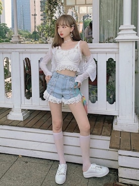 「Bobon21（ボボンニジュウイチ）のアイテム（パンツ）」を使った、Bobon21さん（レディース・155cm）の夏コーディネート