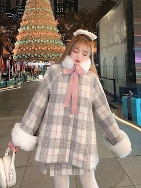 「グレー」｜「アイテム（ポンチョ）」を使った、Bobon21さん（レディース・155cm）の冬コーディネート