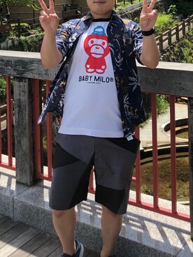 「A BATHING APE（アベイシングエイプ）のアイテム（トップス、ホワイト系）」を使った、motoさん（メンズ・169cm）の夏コーディネート