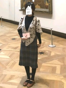 「古着のアイテム（ワンピース/ドレス、ブラック系）」を使った、noyuさん（レディース・158cm）の冬コーディネート