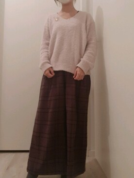 「Green Parks topic（グリーンパークス）のアイテム（ニット/セーター、ベージュ系）」を使った、noyuさん（レディース・158cm）の冬コーディネート