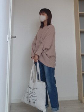 「antiqua（アンティカ）の変形デザインニットソー（ニット/セーター、ベージュ系）」を使った、noyuさん（レディース・158cm）の春コーディネート