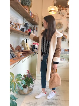 「ムートン」｜「アイテム（ダウンジャケット/コート）」を使った、anna.さん（レディース・162cm）の冬コーディネート