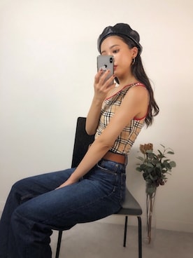 「バーバリー」｜「アイテム（ハンチング/ベレー帽）」を使った、Ⓜ︎ichu♡さん（レディース・163cm）の夏コーディネート