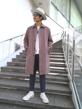 「override 」｜「アイテム（ステンカラーコート）」を使った、TSUYUKIさん（メンズ・176cm）の冬コーディネート