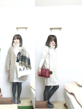 「SM2（エスエムツー）のアイテム（ノーカラージャケット）」を使った、ゆんさん（レディース・160cm）の冬コーディネート