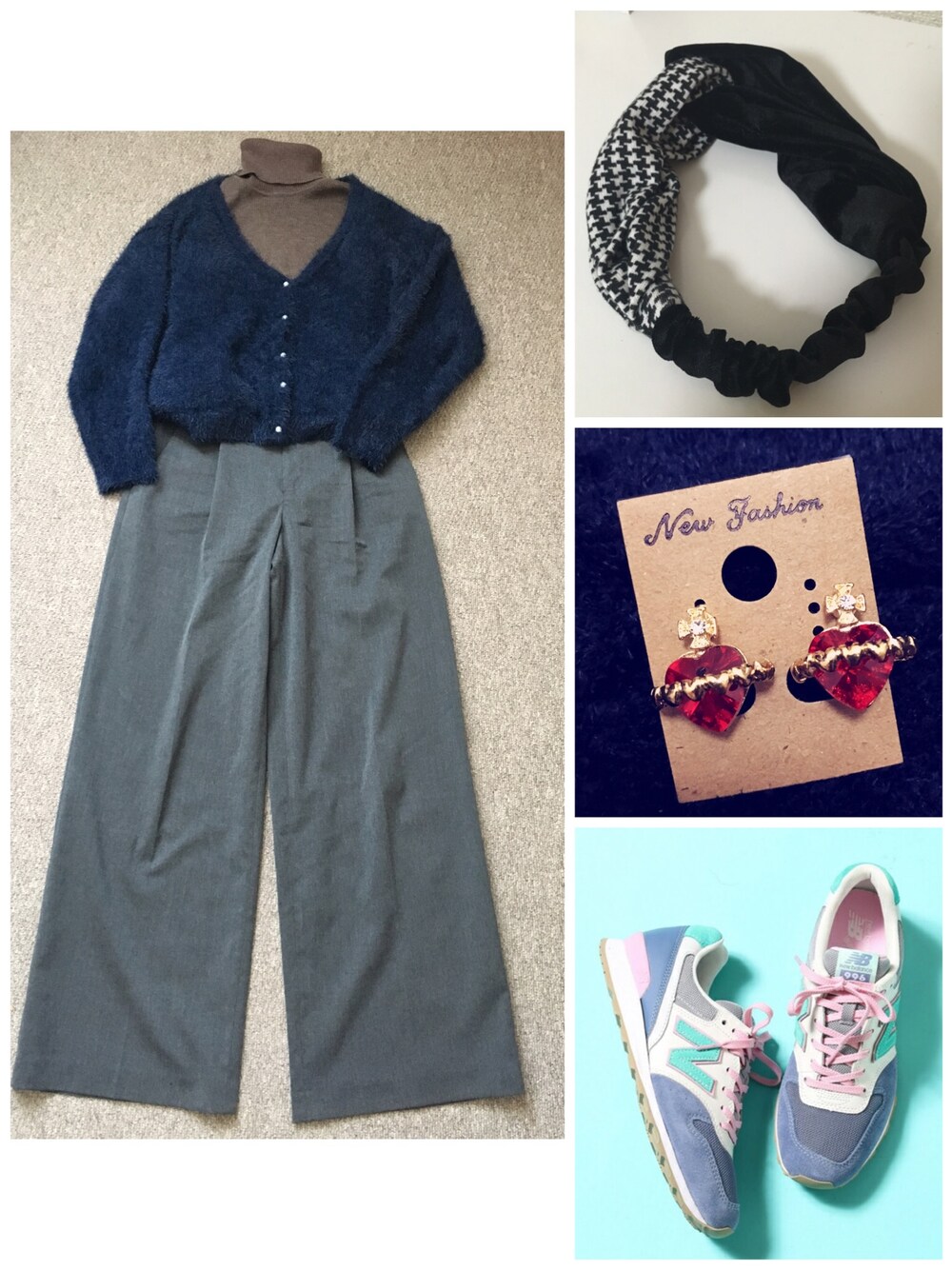 「ゆるコーデ、ワイドパンツ、カーディガン、タートルネック、イヤリング、無印良品、レトロガール、UNIQLO、ニューバランス996、スニーカー」｜「UNIQLOのアイテム（その他パンツ、グレー系）」を使った、saki✌︎さん（レディース・167cm）の冬コーディネートの1枚目の写真