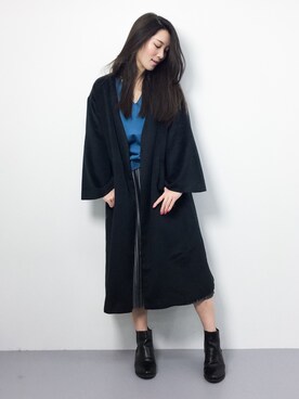 「JEANASIS（ジーナシス）のアイテム（ノーカラージャケット）」を使った、飯田有衣さん（レディース・161cm）の冬コーディネート