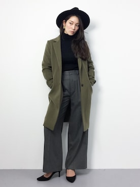 「ADAM ET ROPE'（アダムエロペ）のアイテム（チェスターコート）」を使った、飯田有衣さん（レディース・161cm）の冬コーディネート