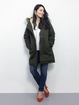 「AS KNOW AS PINKY（アズノゥアズピンキー）のアイテム（モッズコート）」を使った、飯田有衣さん（レディース・161cm）の冬コーディネート