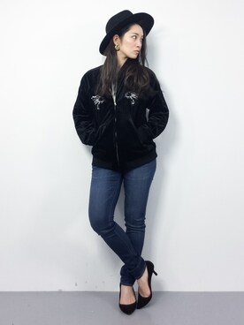 「unrelaxing（アンリラクシング）のアイテム（ジャケット/アウター）」を使った、飯田有衣さん（レディース・161cm）の冬コーディネート