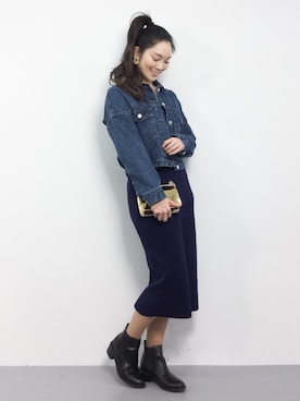 「SpRay（スプレイ）のアイテム（デニムジャケット）」を使った、飯田有衣さん（レディース・161cm）の冬コーディネート