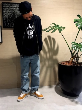 「DIESEL（ディーゼル）のアイテム（ミリタリージャケット）」を使った、MCさん（メンズ・164cm）の冬コーディネート