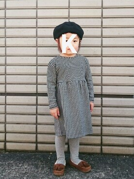 「チドリ柄」｜「アイテム（ハンチング/ベレー帽）」を使った、kaaam*さん（キッズ・90cm）の春コーディネート