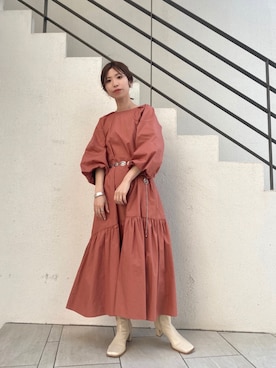 「バルーン袖」｜「アイテム（ワンピース/ドレス）」を使った、shibuya   mioさん（レディース・154cm）の春コーディネート