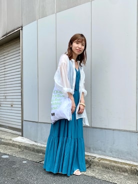 「Kastane（カスタネ）の【WEB限定】BIGロゴエコバッグ（エコバッグ/サブバッグ）」を使った、shibuya   mioさん（レディース・154cm）の夏コーディネート