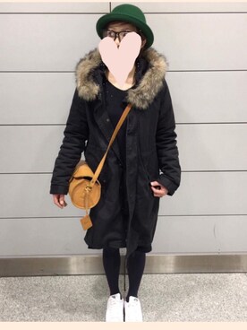 「ワンピース×スニーカー」｜「アイテム（モッズコート）」を使った、kana☻✧✧さん（レディース・158cm）の冬コーディネート