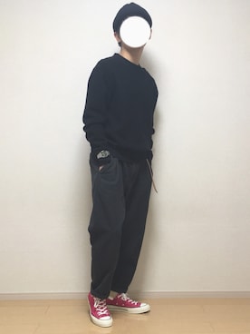 「チャックテイラー」｜「アイテム（ニットキャップ/ビーニー）」を使った、らりるさん（メンズ・168cm）の秋コーディネート