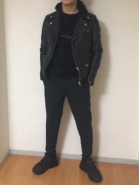 「Yohji Yamamoto（ヨウジヤマモト）のアイテム（パーカー）」を使った、らりるさん（メンズ・168cm）の冬コーディネート